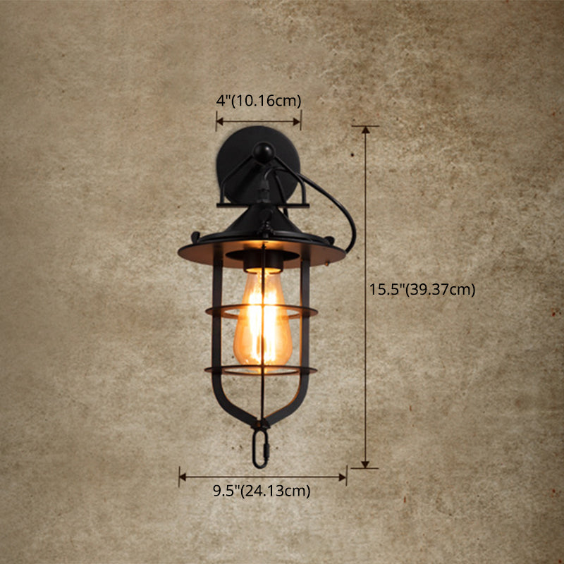 Lisslune | Industrial Style Wall Wall Light 1 Light Down Lighting Wall Lights in Metal Cage