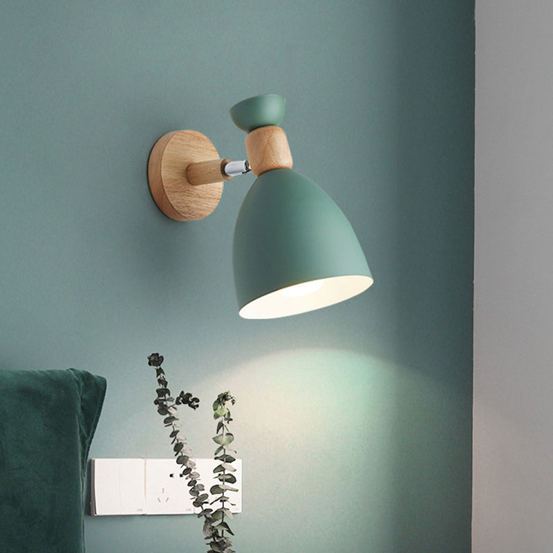 Skørter | Northern Macaroon Style Wall Lamp 1 Lamp Wooden Arm Wall Mount Lamp in Metal Shade