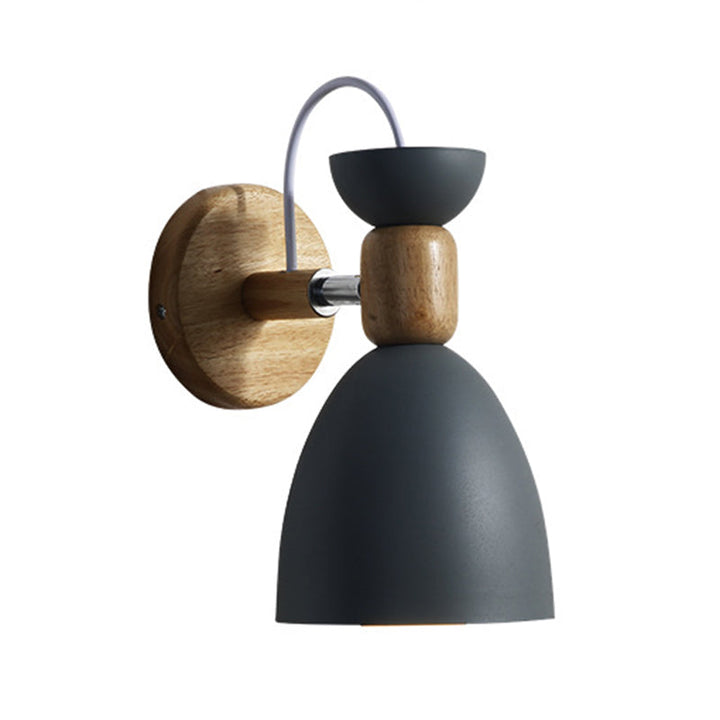 Skørter | Northern Macaroon Style Wall Lamp 1 Lamp Wooden Arm Wall Mount Lamp in Metal Shade