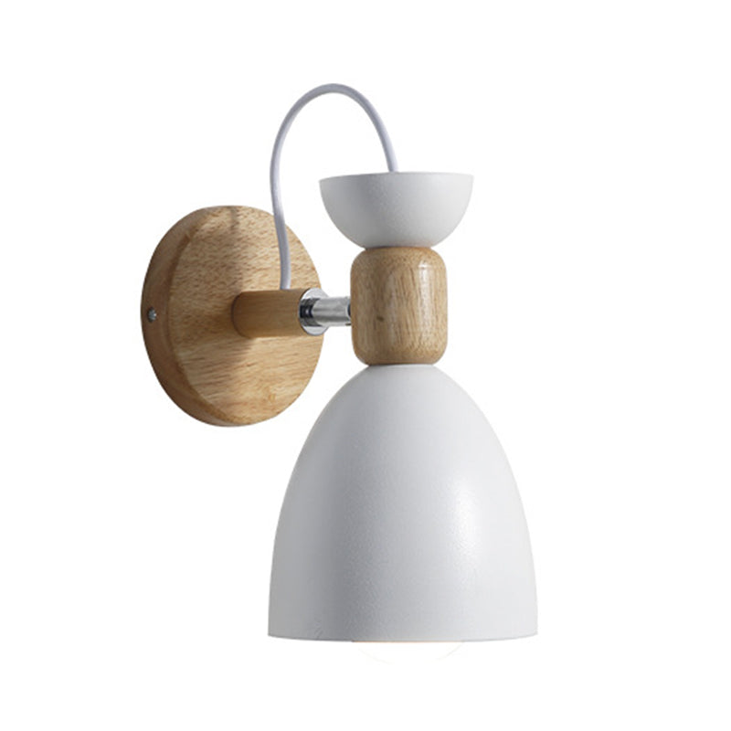Skørter | Northern Macaroon Style Wall Lamp 1 Lamp Wooden Arm Wall Mount Lamp in Metal Shade