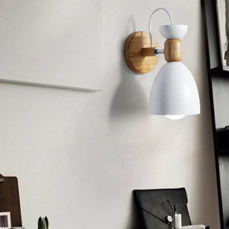 Skørter | Northern Macaroon Style Wall Lamp 1 Lamp Wooden Arm Wall Mount Lamp in Metal Shade