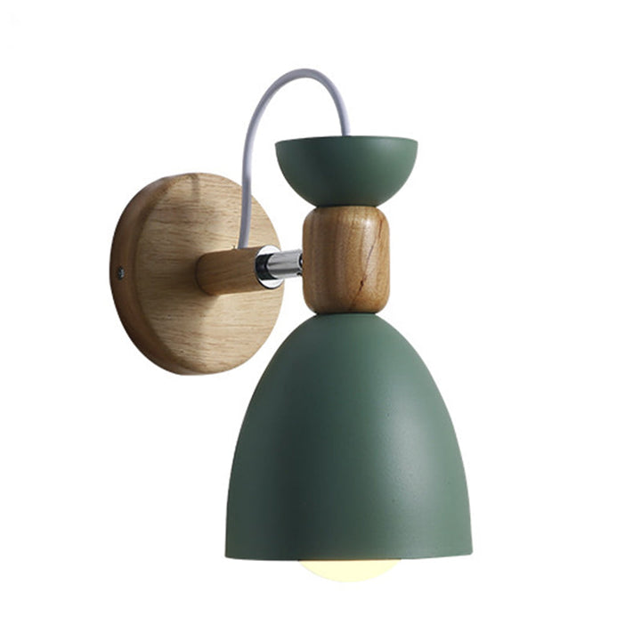 Skørter | Northern Macaroon Style Wall Lamp 1 Lamp Wooden Arm Wall Mount Lamp in Metal Shade