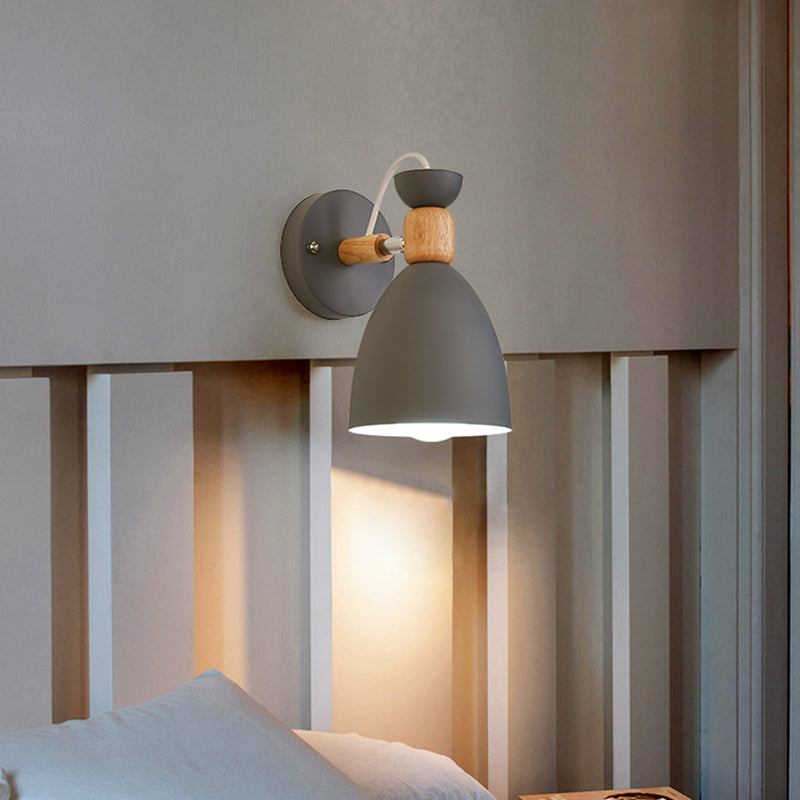 Skørter | Northern Macaroon Style Wall Lamp 1 Lamp Wooden Arm Wall Mount Lamp in Metal Shade
