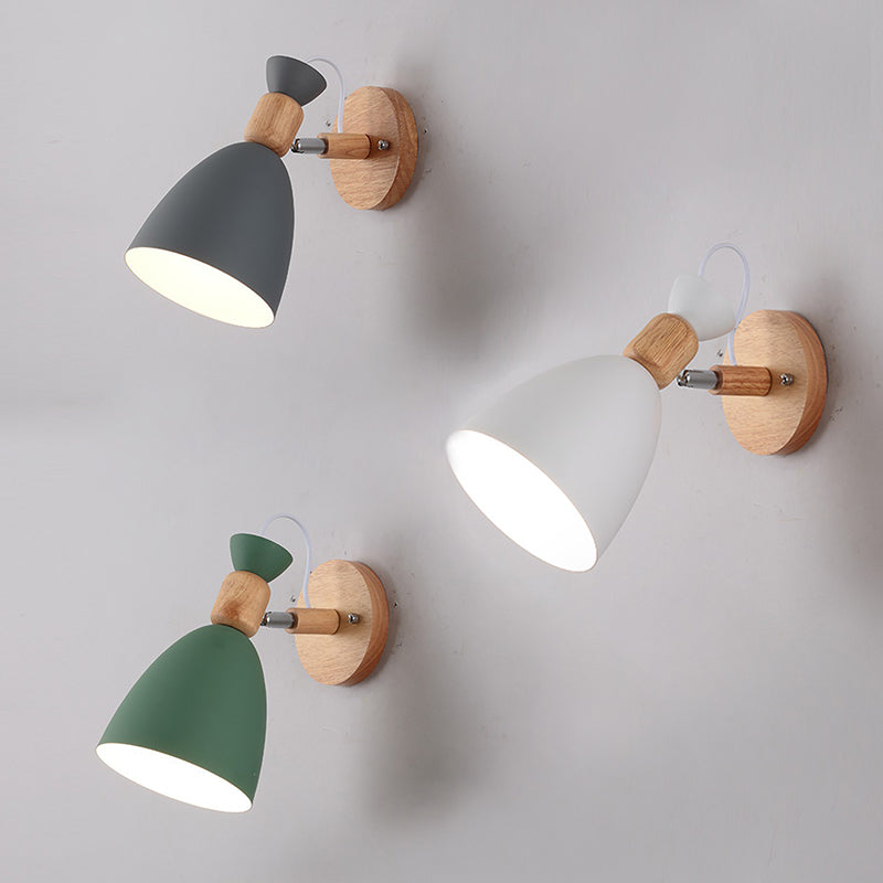 Skørter | Northern Macaroon Style Wall Lamp 1 Lamp Wooden Arm Wall Mount Lamp in Metal Shade