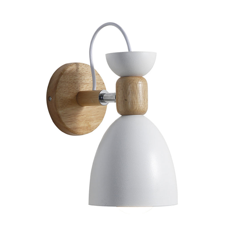 Skørter | Northern Macaroon Style Wall Lamp 1 Lamp Wooden Arm Wall Mount Lamp in Metal Shade