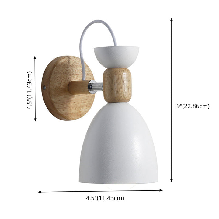 Skørter | Northern Macaroon Style Wall Lamp 1 Lamp Wooden Arm Wall Mount Lamp in Metal Shade