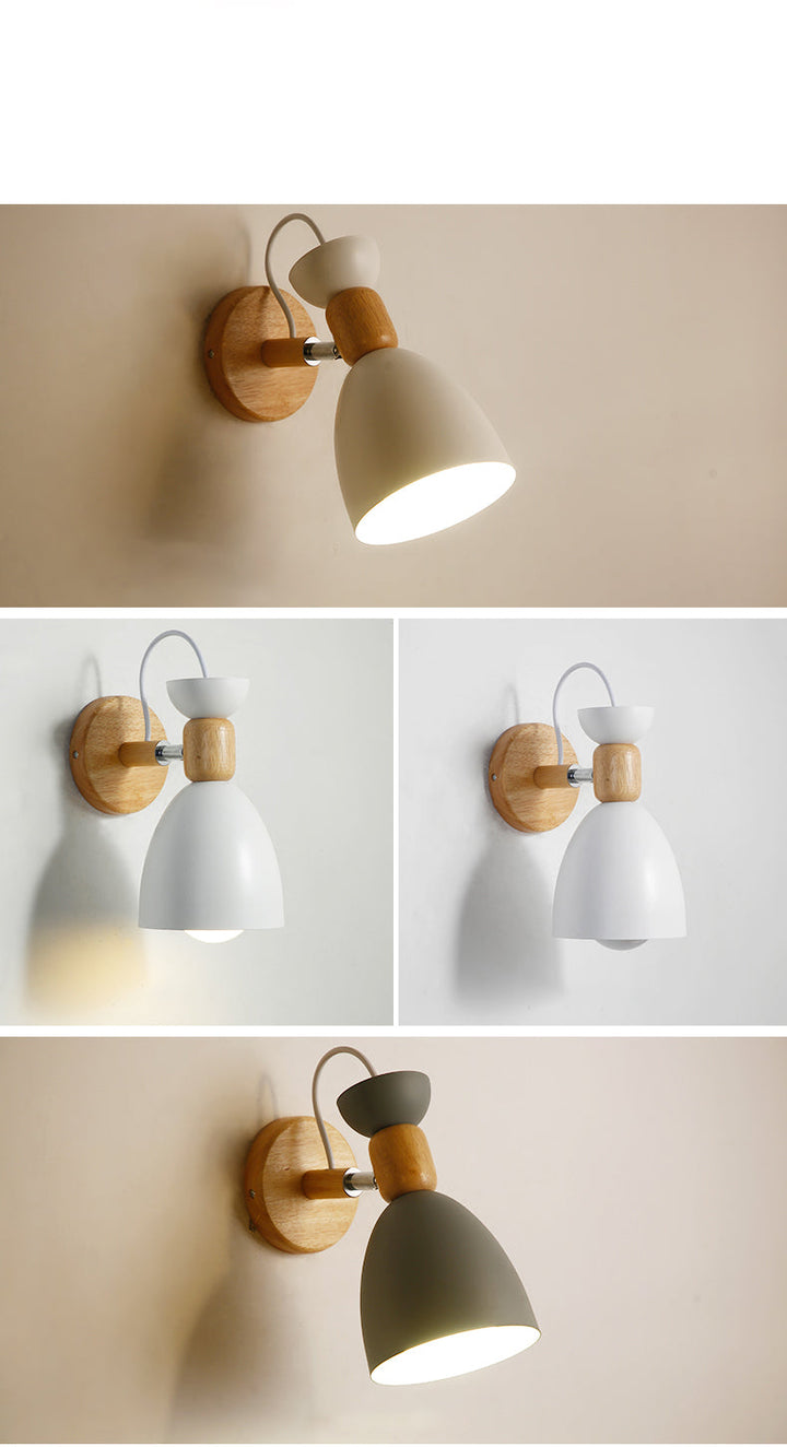 Skørter | Northern Macaroon Style Wall Lamp 1 Lamp Wooden Arm Wall Mount Lamp in Metal Shade