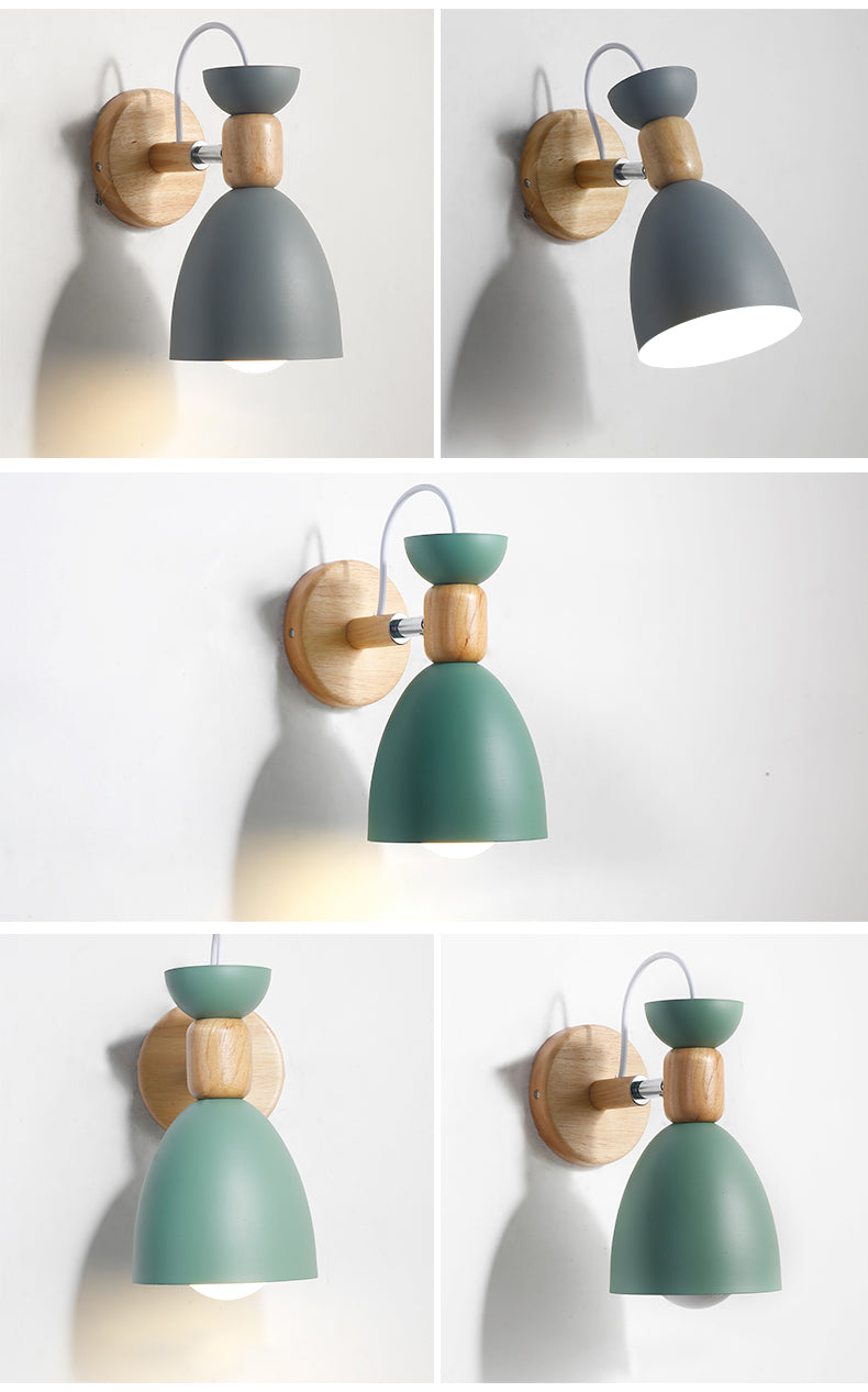Skørter | Northern Macaroon Style Wall Lamp 1 Lamp Wooden Arm Wall Mount Lamp in Metal Shade