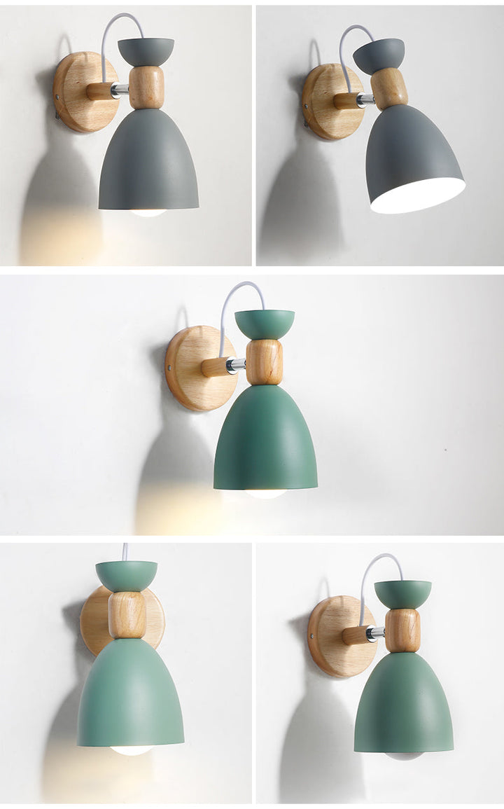 Skørter | Northern Macaroon Style Wall Lamp 1 Lamp Wooden Arm Wall Mount Lamp in Metal Shade