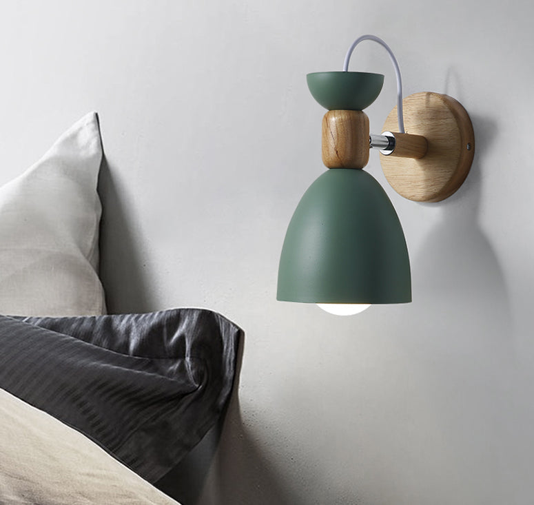 Skørter | Northern Macaroon Style Wall Lamp 1 Lamp Wooden Arm Wall Mount Lamp in Metal Shade