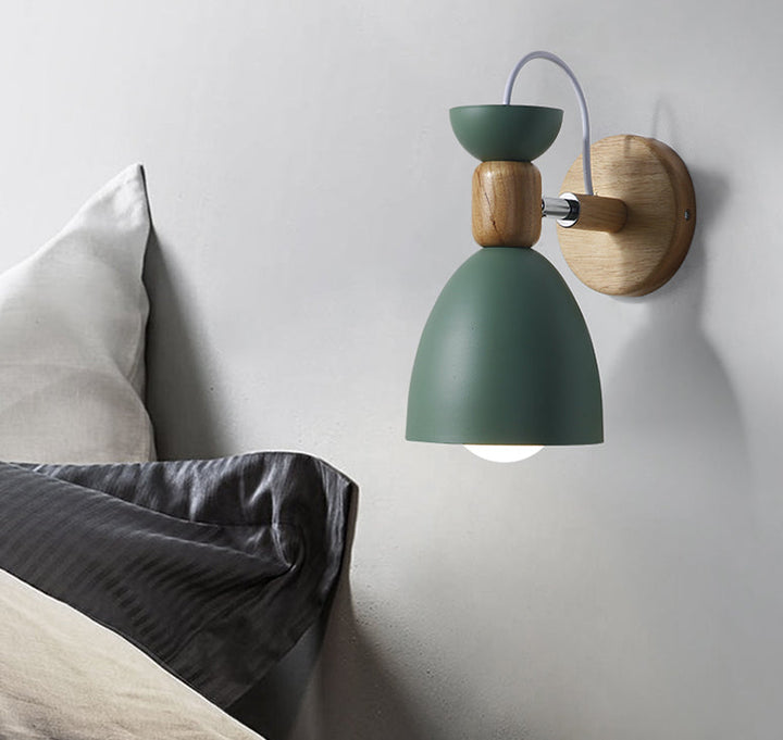 Skørter | Northern Macaroon Style Wall Lamp 1 Lamp Wooden Arm Wall Mount Lamp in Metal Shade