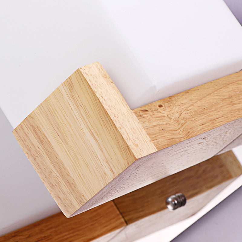 Skørter | Square Shape Wooden Wall Mount Light Modern Simple Glass Shade Wall Lamp for Bedroom