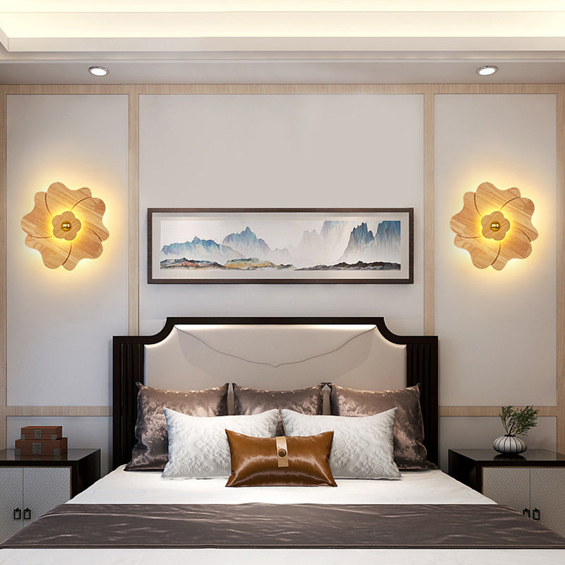 Skørter | Flower-shaped Wooden Wall Lamp Chinese Style Wall Lighting Ideas for Bedroom Tea Room