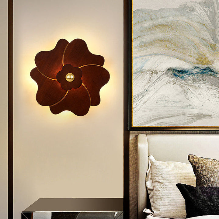 Skørter | Flower-shaped Wooden Wall Lamp Chinese Style Wall Lighting Ideas for Bedroom Tea Room