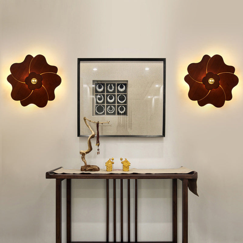 Skørter | Flower-shaped Wooden Wall Lamp Chinese Style Wall Lighting Ideas for Bedroom Tea Room