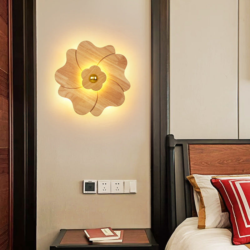 Skørter | Flower-shaped Wooden Wall Lamp Chinese Style Wall Lighting Ideas for Bedroom Tea Room