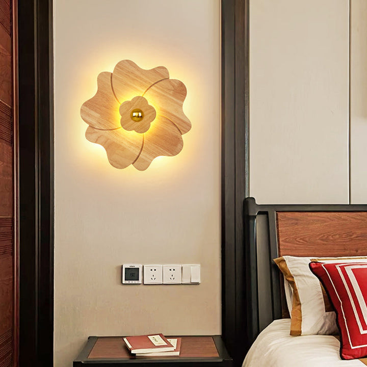Skørter | Flower-shaped Wooden Wall Lamp Chinese Style Wall Lighting Ideas for Bedroom Tea Room