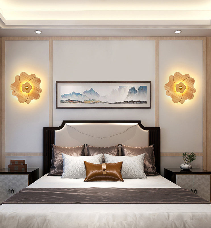 Skørter | Flower-shaped Wooden Wall Lamp Chinese Style Wall Lighting Ideas for Bedroom Tea Room