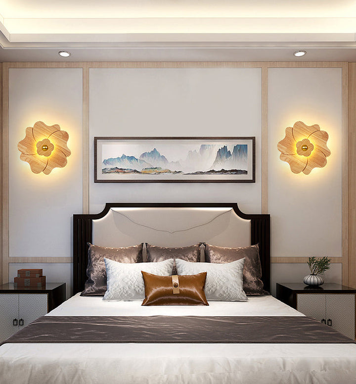 Skørter | Flower-shaped Wooden Wall Lamp Chinese Style Wall Lighting Ideas for Bedroom Tea Room