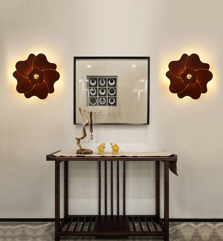 Skørter | Flower-shaped Wooden Wall Lamp Chinese Style Wall Lighting Ideas for Bedroom Tea Room