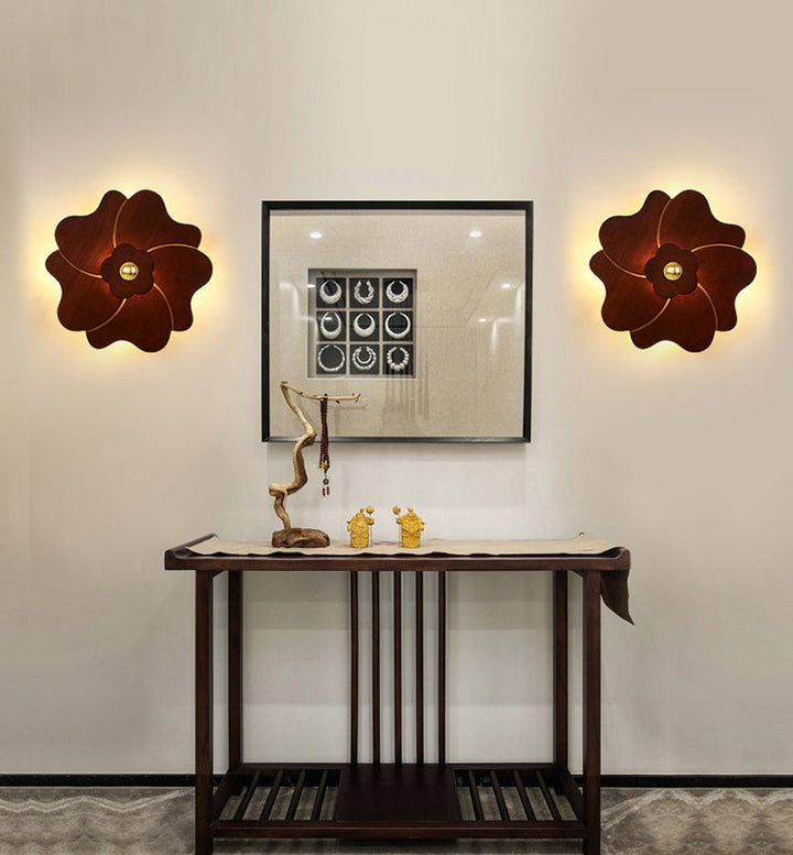Skørter | Flower-shaped Wooden Wall Lamp Chinese Style Wall Lighting Ideas for Bedroom Tea Room