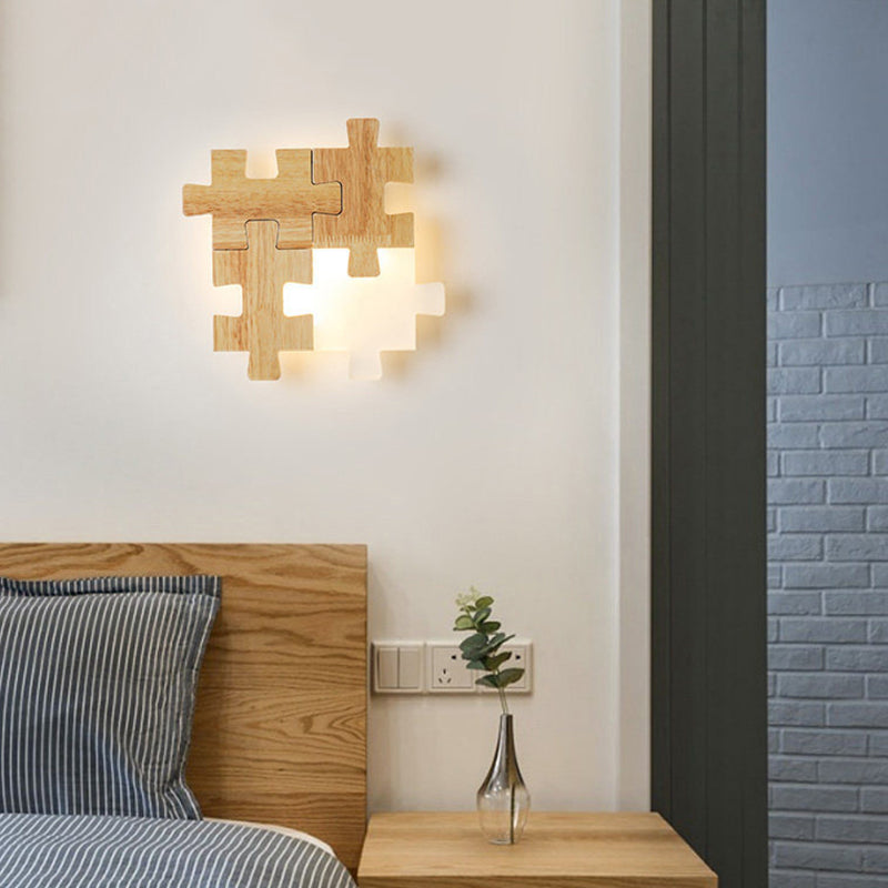 Skørter | Jigsaw Puzzle Wall Mount Lamp Creative LED Wood and Acrylic Shade Sconce Light for Bedroom