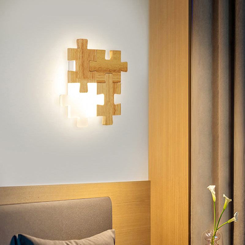 Skørter | Jigsaw Puzzle Wall Mount Lamp Creative LED Wood and Acrylic Shade Sconce Light for Bedroom