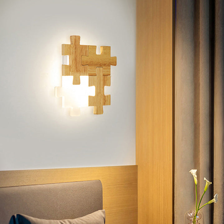 Skørter | Jigsaw Puzzle Wall Mount Lamp Creative LED Wood and Acrylic Shade Sconce Light for Bedroom