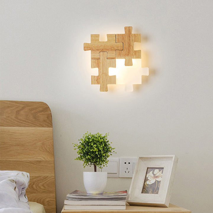 Skørter | Jigsaw Puzzle Wall Mount Lamp Creative LED Wood and Acrylic Shade Sconce Light for Bedroom