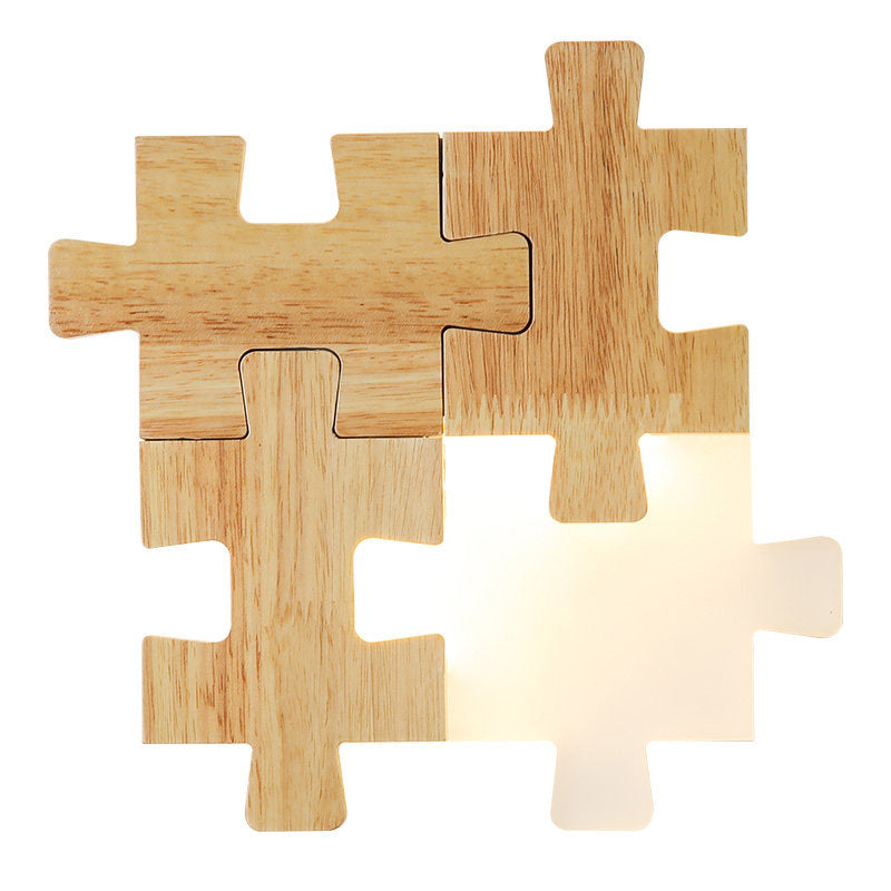 Skørter | Jigsaw Puzzle Wall Mount Lamp Creative LED Wood and Acrylic Shade Sconce Light for Bedroom