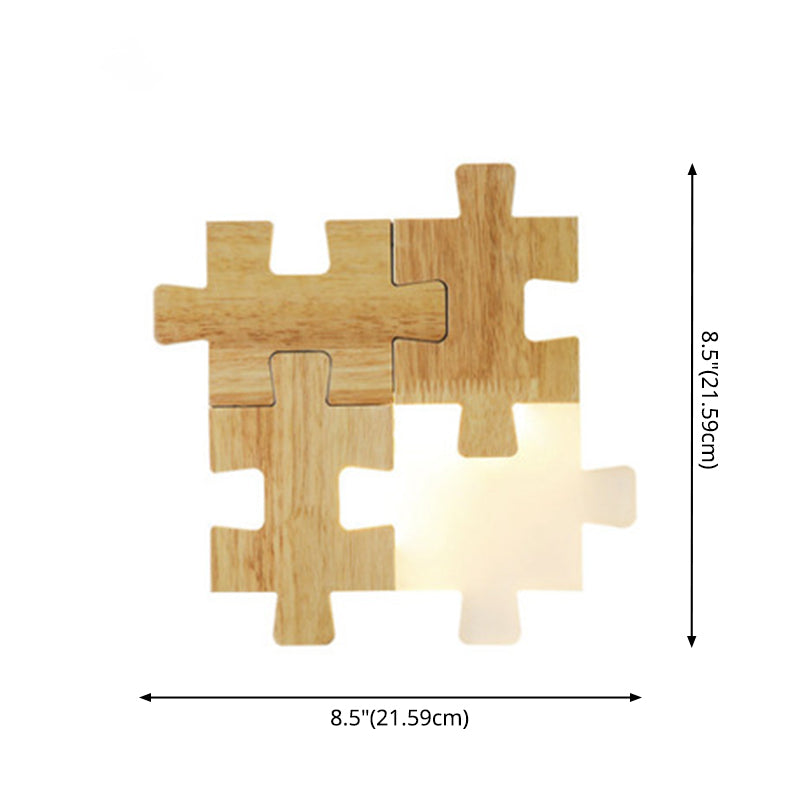 Skørter | Jigsaw Puzzle Wall Mount Lamp Creative LED Wood and Acrylic Shade Sconce Light for Bedroom