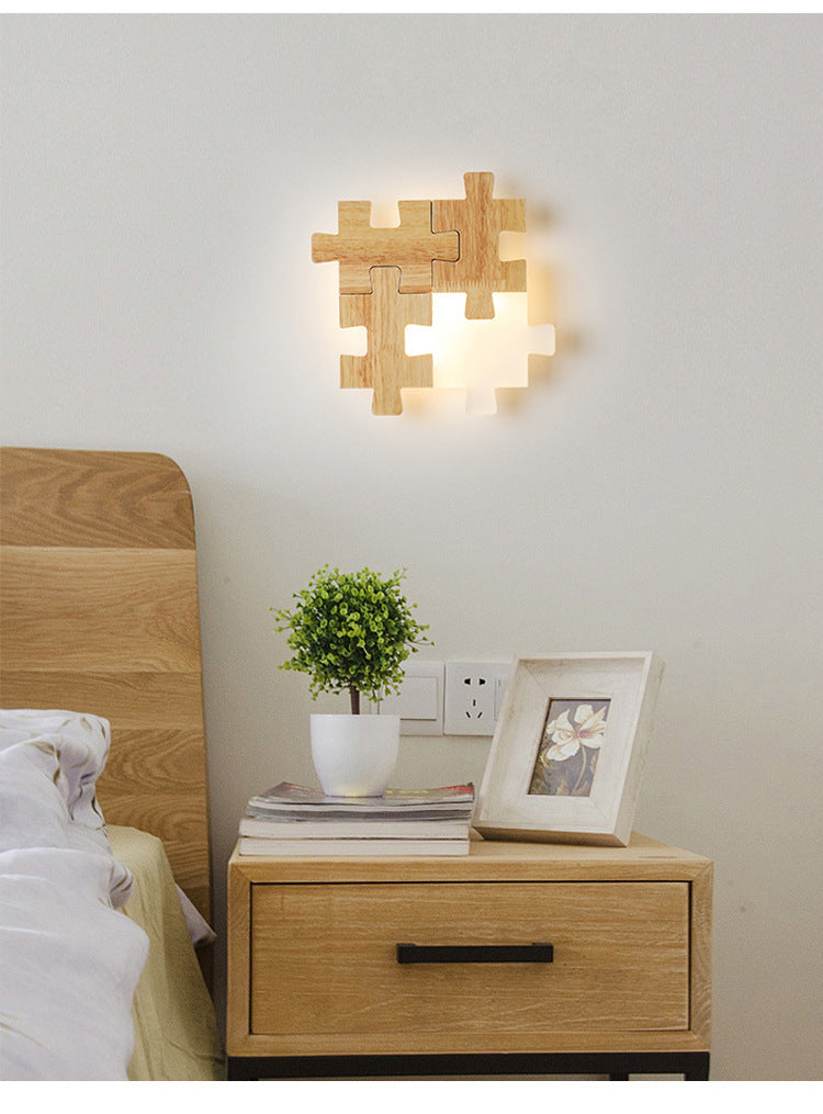 Skørter | Jigsaw Puzzle Wall Mount Lamp Creative LED Wood and Acrylic Shade Sconce Light for Bedroom