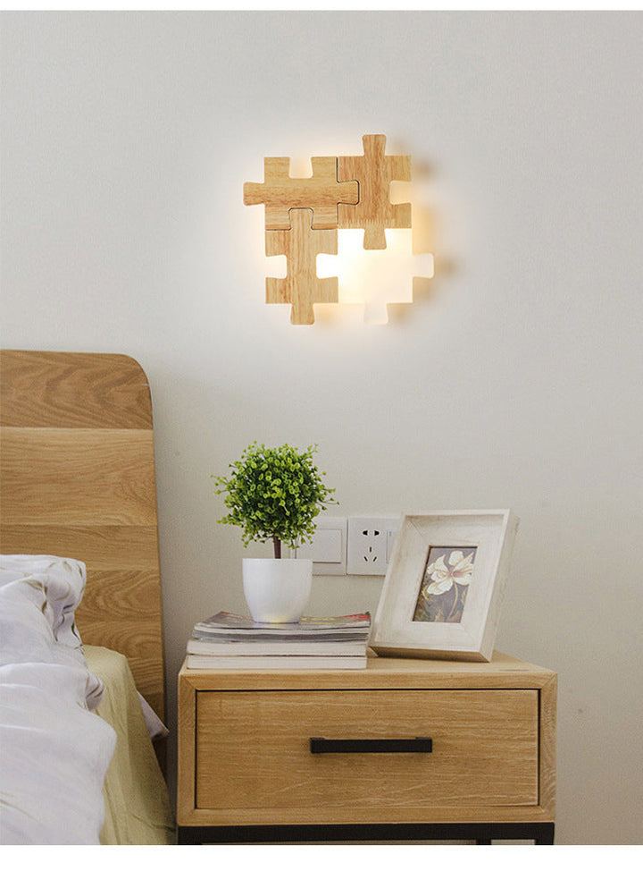 Skørter | Jigsaw Puzzle Wall Mount Lamp Creative LED Wood and Acrylic Shade Sconce Light for Bedroom