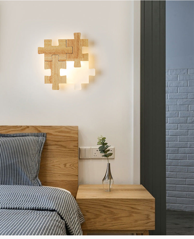 Skørter | Jigsaw Puzzle Wall Mount Lamp Creative LED Wood and Acrylic Shade Sconce Light for Bedroom