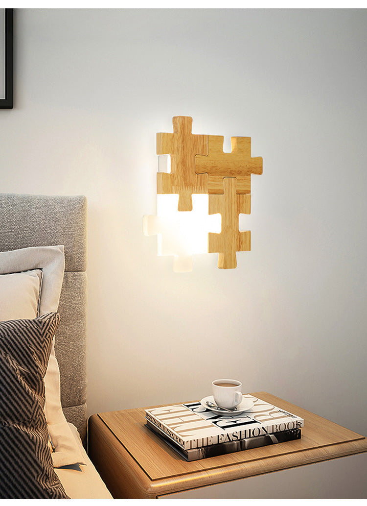 Skørter | Jigsaw Puzzle Wall Mount Lamp Creative LED Wood and Acrylic Shade Sconce Light for Bedroom