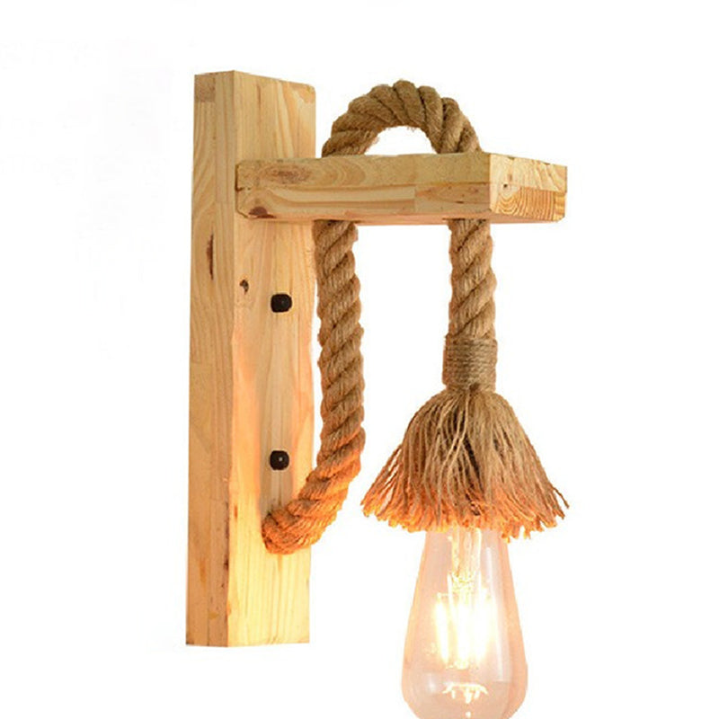 Lisslune | Bare Bulb Wall Light 1 Head Industrial Braided Rope Wall Lighting Ideas for Restaurant Corridor