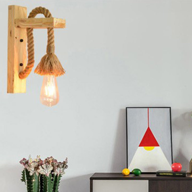 Lisslune | Bare Bulb Wall Light 1 Head Industrial Braided Rope Wall Lighting Ideas for Restaurant Corridor
