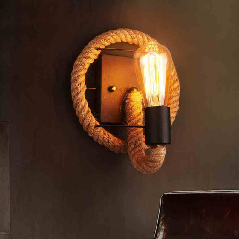 Lisslune | Wagon Wheel Indoor Wall Lighting Log Cabin Style Wall Mounted Light with Rope Shade
