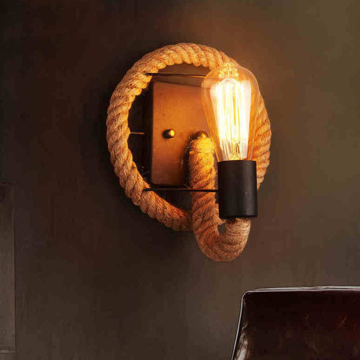 Lisslune | Wagon Wheel Indoor Wall Lighting Log Cabin Style Wall Mounted Light with Rope Shade