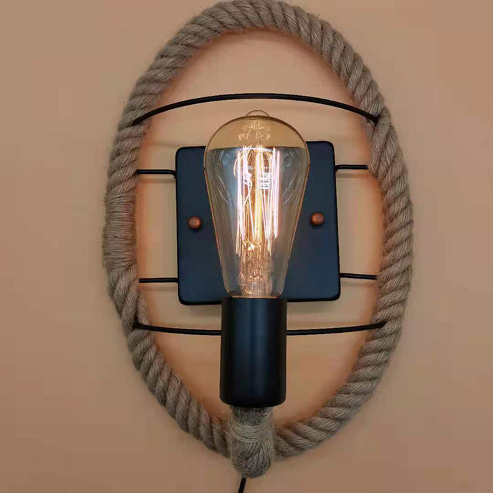 Lisslune | Wagon Wheel Indoor Wall Lighting Log Cabin Style Wall Mounted Light with Rope Shade