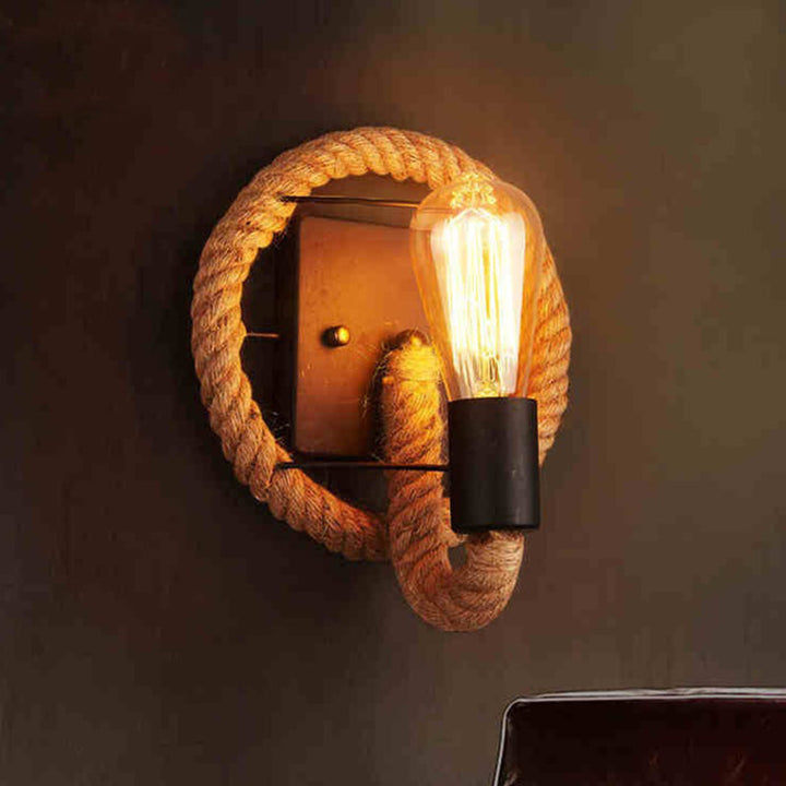 Lisslune | Wagon Wheel Indoor Wall Lighting Log Cabin Style Wall Mounted Light with Rope Shade