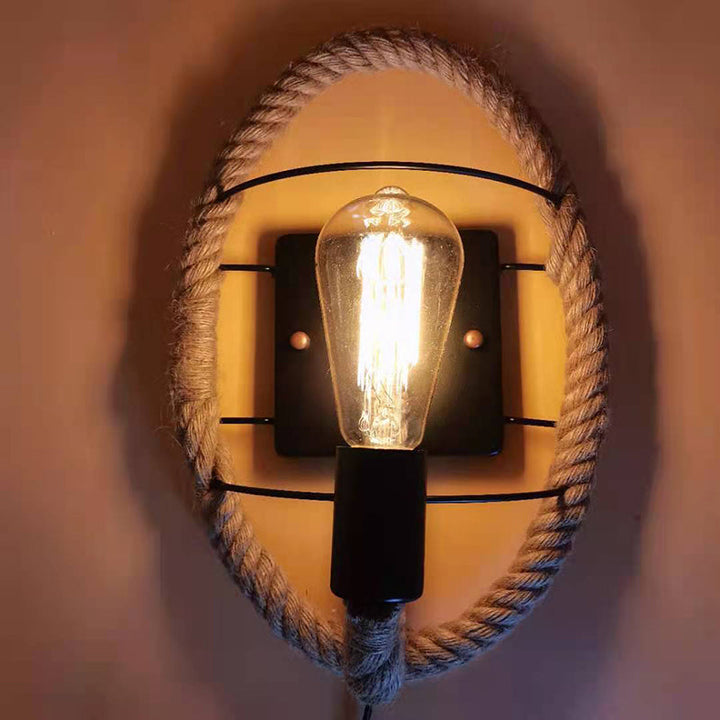 Lisslune | Wagon Wheel Indoor Wall Lighting Log Cabin Style Wall Mounted Light with Rope Shade