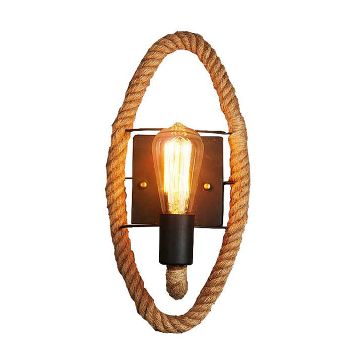 Lisslune | Wagon Wheel Indoor Wall Lighting Log Cabin Style Wall Mounted Light with Rope Shade