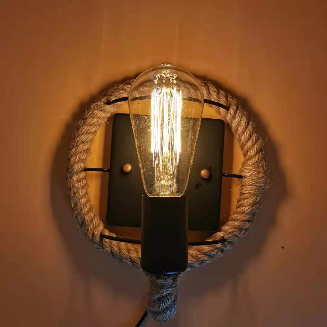 Lisslune | Wagon Wheel Indoor Wall Lighting Log Cabin Style Wall Mounted Light with Rope Shade