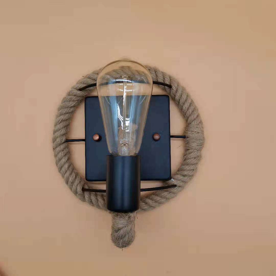 Lisslune | Wagon Wheel Indoor Wall Lighting Log Cabin Style Wall Mounted Light with Rope Shade