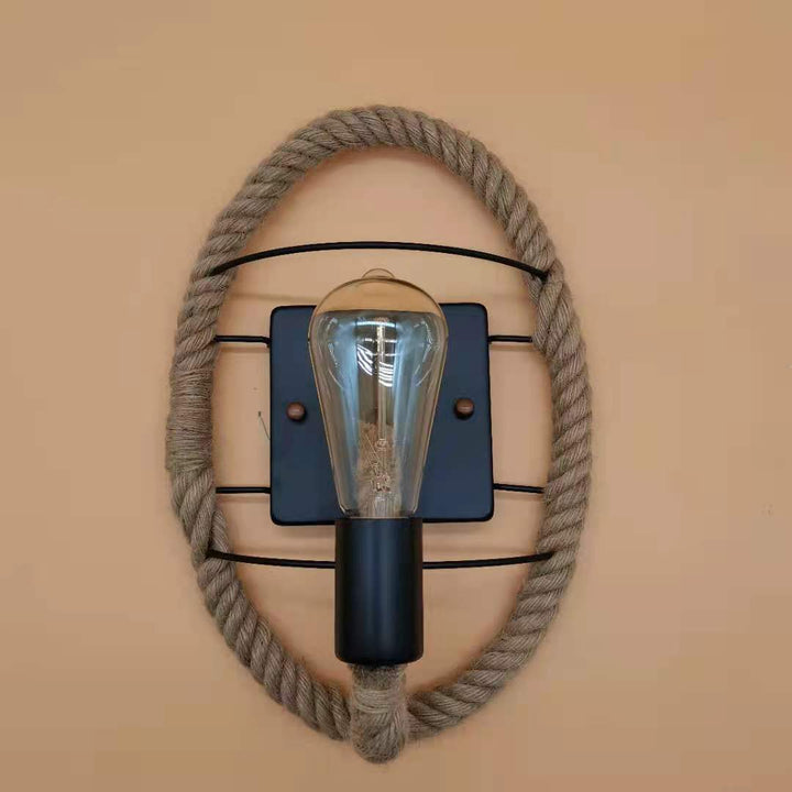 Lisslune | Wagon Wheel Indoor Wall Lighting Log Cabin Style Wall Mounted Light with Rope Shade