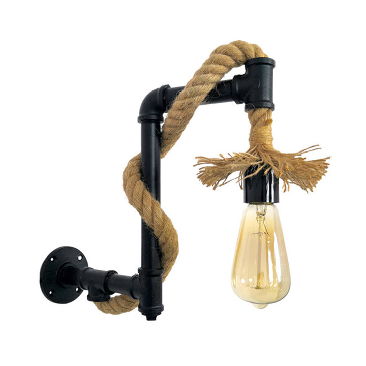 Lisslune | Industrial Style Wall Lamp Sconce Creative Jute Rope with Metal Pipe