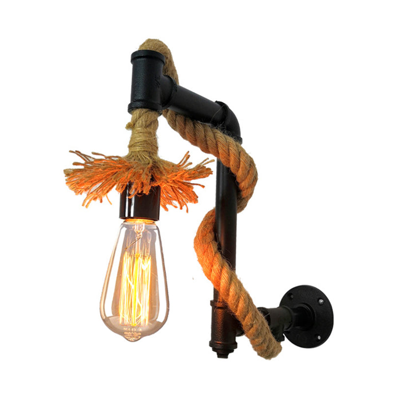 Lisslune | Industrial Style Wall Lamp Sconce Creative Jute Rope with Metal Pipe