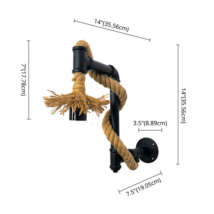 Lisslune | Industrial Style Wall Lamp Sconce Creative Jute Rope with Metal Pipe
