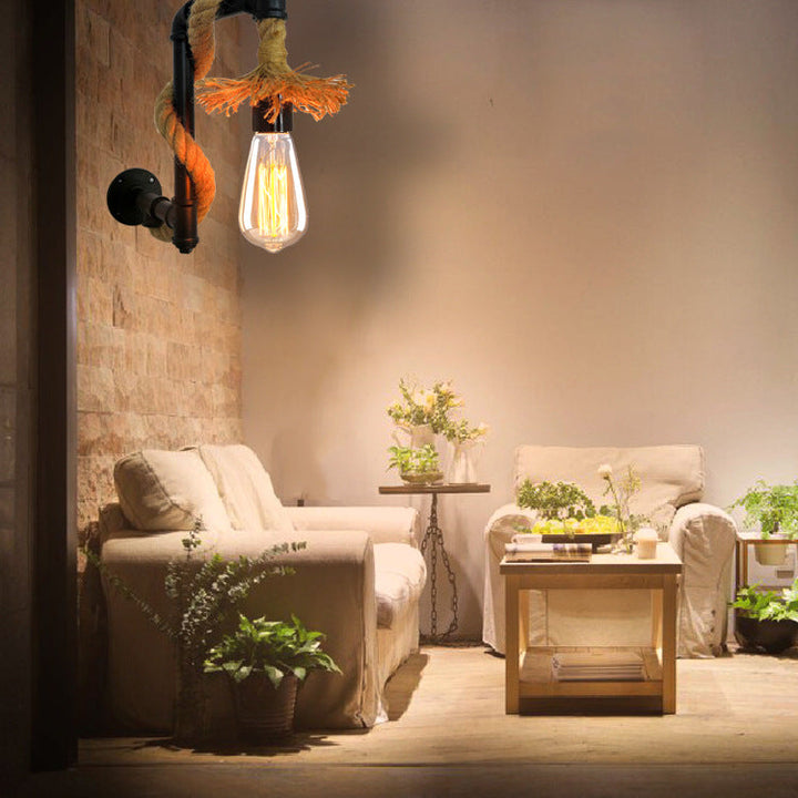 Lisslune | Industrial Style Wall Lamp Sconce Creative Jute Rope with Metal Pipe